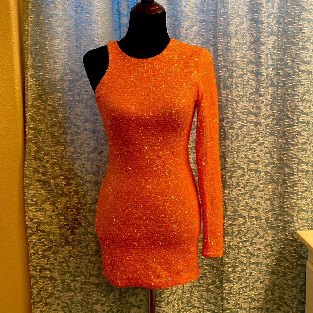 Kyo The Brand sequin one shoulder mini dress in orange